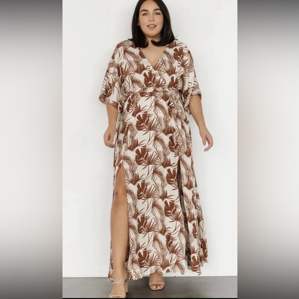 Baltic Born Cream and Brown Tropical Print Maxi Dress